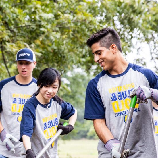 Students gardening during a community service event.